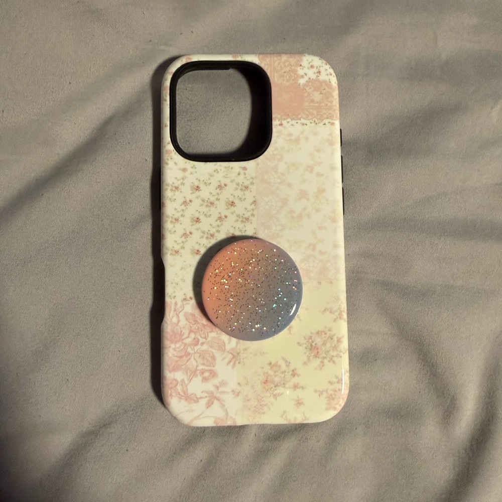 Floral Glitter Phone Case with PopSocket